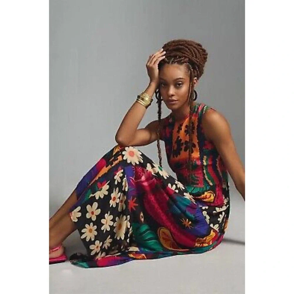 Anthropologie Farm Rio Sleeveless Patchwork Print Daises Midi Dress Size 1X - Picture 6 of 7